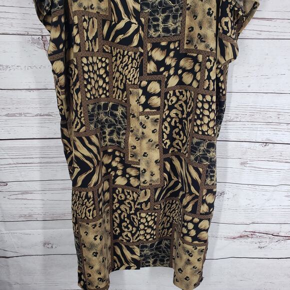 Sag Harbor Woman Black Brown Mixed Print Short Sleeve Midi Dress Size 26W - Picture 13 of 13